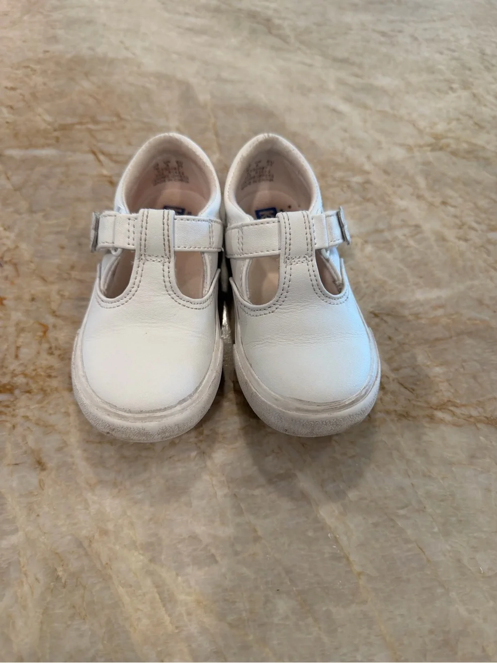 Keds White Girls' T-Strap Leather Mary Janes
